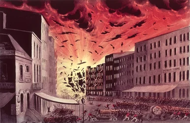 Ansicht der schrecklichen Explosion beim großen Brand in New York, 19. Juli 1845 (Druck)